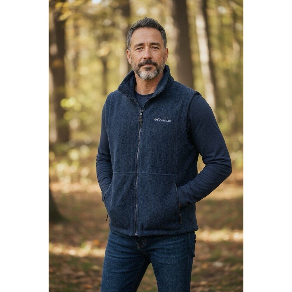 Columbia Men’s L Navy Fleece Vest Full Zip Interchange Outdoor Hiking
